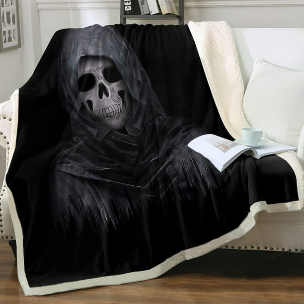Grunge Skull Print Flannel Fleece Throw Blanket Super Soft Lightweight Blankets for All Season 
